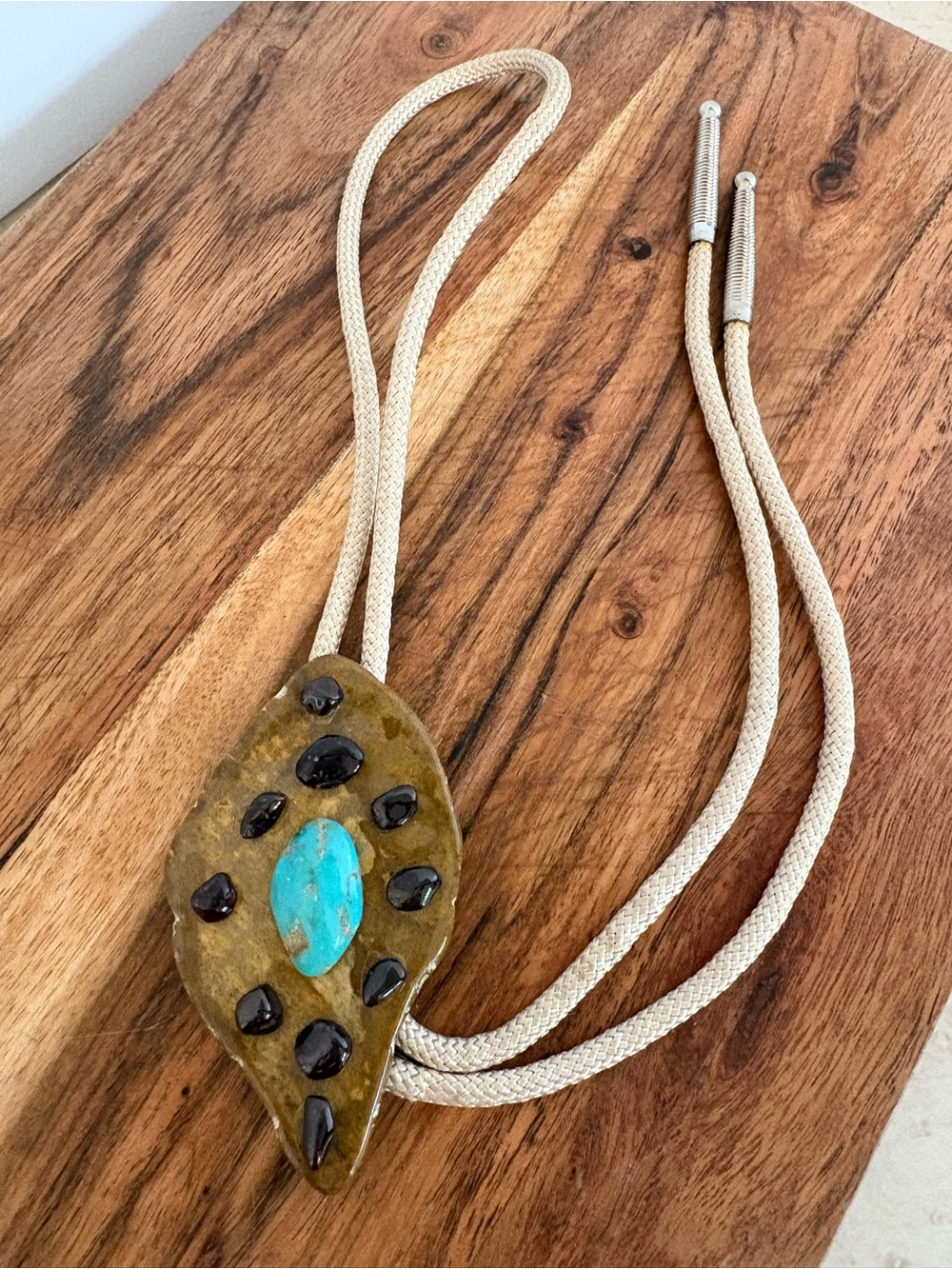 Turquoise and Brown Western-Inspired Bolo Tie Necklace